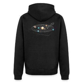 Turntable Vinyl Retro 70's 80's Planet - Unisex Premium Organic Zip Hoodie - black - Back - Nico (187cm)