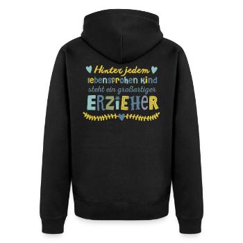Grossartiger Erzieher - Unisex Premium Bio Zip Hoodie - Schwarz - Hinten - Nico (187cm)