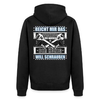 Werkstatt Mechaniker Schrauber - Unisex Premium Bio Zip Hoodie - Schwarz - Hinten - Nico (187cm)