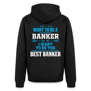 Banker Bänker Bankier Bankkaufmann Bank Geschenk - Unisex Premium Bio Zip Hoodie - Schwarz - Hinten - Nico (187cm)