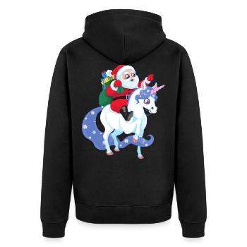 Weihnachtsmann reitet Einhorn Weihnachten Geschenk - Unisex Premium Bio Zip Hoodie - Schwarz - Hinten - Nico (187cm)