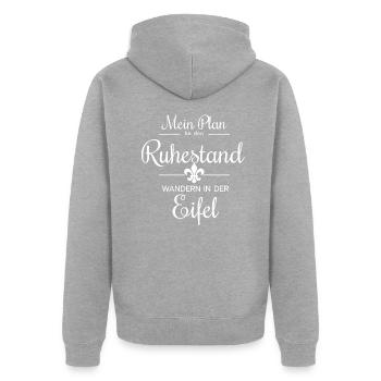 Eifel Mein Plan für den Ruhestand Wandern | Eifel - Unisex Premium Bio Zip Hoodie - Grau meliert - Hinten - Nico (187cm)