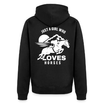 Just A Girl Who Love Horses Gift Reiter Geschenk - Unisex Premium Bio Zip Hoodie - Schwarz - Hinten - Nico (187cm)