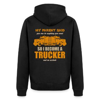 Trucker LKW Fahrer Fernfahrer Lastwagen Geschenk - Unisex Premium Bio Zip Hoodie - Schwarz - Hinten - Nico (187cm)