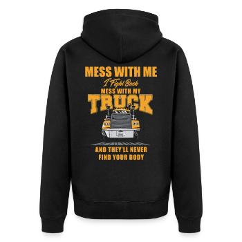 Trucker LKW Fahrer Fernfahrer Lastwagen Geschenk - Unisex Premium Bio Zip Hoodie - Schwarz - Hinten - Nico (187cm)