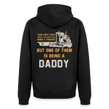 Trucker LKW Fahrer Fernfahrer Lastwagen Geschenk - Unisex Premium Bio Zip Hoodie - Schwarz - Hinten - Nico (187cm)