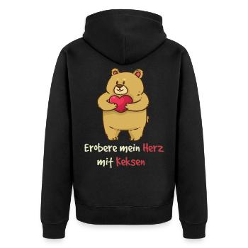 Teddy conquer my heart with cookies Valentine's Day - Unisex Premium Organic Zip Hoodie - black - Back - Nico (187cm)