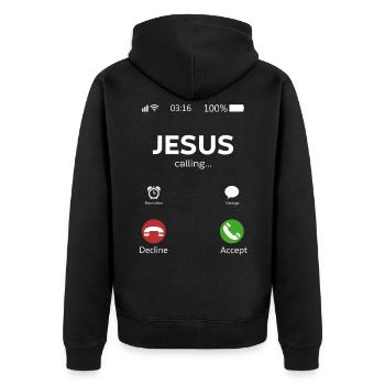 Jesus is Calling - Unisex Premium Organic Zip Hoodie - black - Back - Nico (187cm)