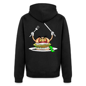 EVIL BURGER - Eat if you dare! - Unisex Premium Bio Zip Hoodie - Schwarz - Hinten - Nico (187cm)
