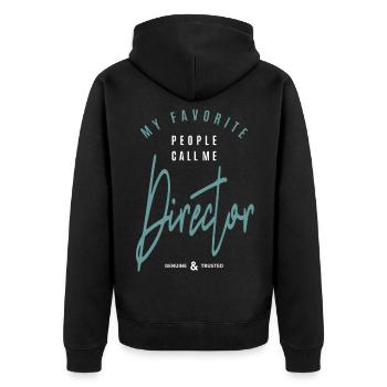 Direktor - Unisex Premium Bio Zip Hoodie - Schwarz - Hinten - Nico (187cm)