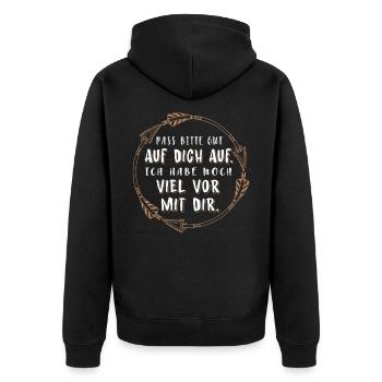 Valentinstag Pass auf dich auf Liebe Love Geschenk - Unisex Premium Bio Zip Hoodie - Schwarz - Hinten - Nico (187cm)