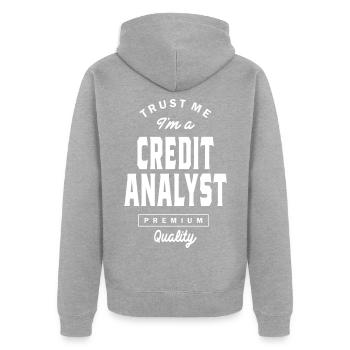 Vertrauen Sie mir Ich bin ein Kreditanalyst - Unisex Premium Bio Zip Hoodie - Grau meliert - Hinten - Nico (187cm)