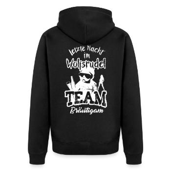Junggesellenabschied JGA Männer Team Bräutigam - Unisex Premium Bio Zip Hoodie - Schwarz - Hinten - Nico (187cm)