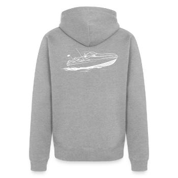 Boot Sportboot Motorboot Bootfahren Geschenk - Unisex Premium Bio Zip Hoodie - Grau meliert - Hinten - Nico (187cm)