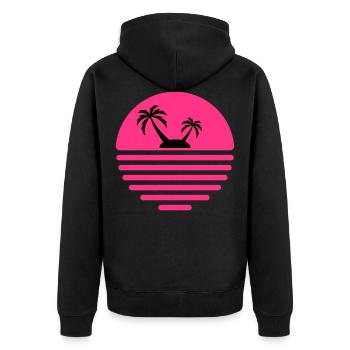 81 Sonne Insel Meer Palmen - Unisex Premium Bio Zip Hoodie - Schwarz - Hinten - Nico (187cm)