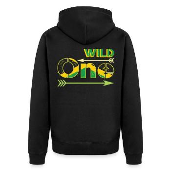 Jamaika Flagge Wild One - Unisex Premium Bio Zip Hoodie - Schwarz - Hinten - Nico (187cm)