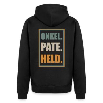 Onkel Pate Held - Unisex Premium Bio Zip Hoodie - Schwarz - Hinten - Nico (187cm)