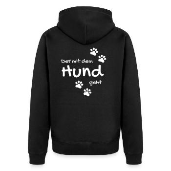 Der mit dem Hund geht Hunderhalter - Unisex Premium Bio Zip Hoodie - Schwarz - Hinten - Nico (187cm)