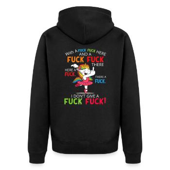 Licorne dansante avec dessin du majeur - Veste à capuche bio Premium Unisexe - noir - Dos - Nico (187cm)