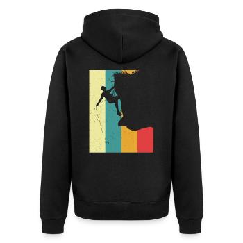 Vintage Klettern Kletterer Felsen Berge Geschenk - Unisex Premium Bio Zip Hoodie - Schwarz - Hinten - Nico (187cm)