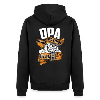 Opa Der Mann Der Mythos Die Legende - Unisex Premium Bio Zip Hoodie - Schwarz - Hinten - Nico (187cm)