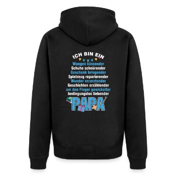 Papa Vater Vati Vatertag Sohn Tochter Geschenk - Unisex Premium Bio Zip Hoodie - Schwarz - Hinten - Nico (187cm)