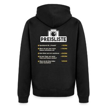 Preisliste Fotograf Kamera Fotografin Geschenk - Unisex Premium Bio Zip Hoodie - Schwarz - Hinten - Nico (187cm)