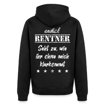Rentner - Unisex Premium Bio Zip Hoodie - Schwarz - Hinten - Nico (187cm)