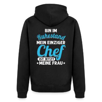 Ruhestand Rentner Rentnerin Rente Opa Oma Geschenk - Unisex Premium Bio Zip Hoodie - Schwarz - Hinten - Nico (187cm)