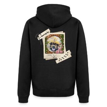 Pomeranian Shirt und Accessoires - Teddy Pom - Unisex Premium Bio Zip Hoodie - Schwarz - Hinten - Nico (187cm)