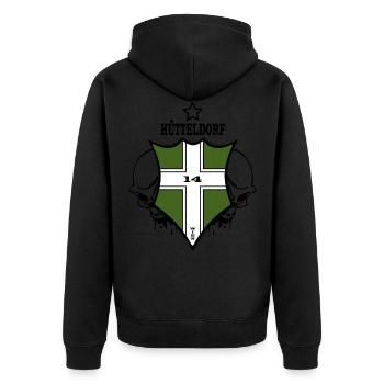 Wien Hütteldorf - Unisex Premium Bio Zip Hoodie - Schwarz - Hinten - Nico (187cm)