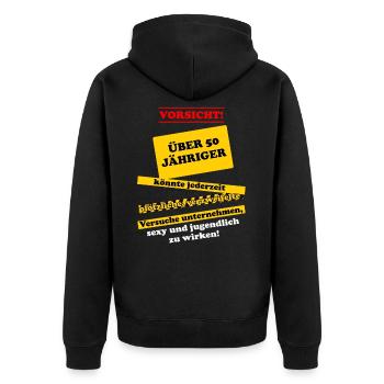 Vorsicht Über 50 Jähriger 50. Geburtstag Geschenk - Unisex Premium Bio Zip Hoodie - Schwarz - Hinten - Nico (187cm)