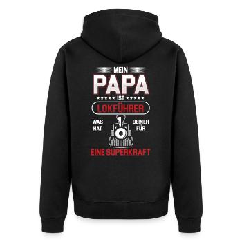 Mein Papa Ist Lokführer Lokomotive Züge Geschenk - Unisex Premium Bio Zip Hoodie - Schwarz - Hinten - Nico (187cm)