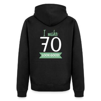 70 Geburtstag Spruch - Unisex Premium Bio Zip Hoodie - Schwarz - Hinten - Nico (187cm)