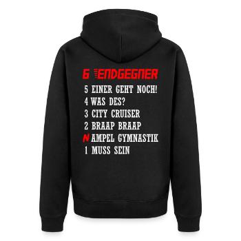 Endgegner Motorrad Fahren Motorradfahrer Geschenk - Unisex Premium Bio Zip Hoodie - Schwarz - Hinten - Nico (187cm)