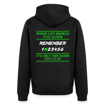 Motorrad Fahren Motorradfahrer Motorrad Geschenk - Unisex Premium Bio Zip Hoodie - Schwarz - Hinten - Nico (187cm)