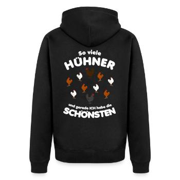 So viele Hühner ich habe die Schönsten Huhn Bauer - Unisex Premium Bio Zip Hoodie - Schwarz - Hinten - Nico (187cm)