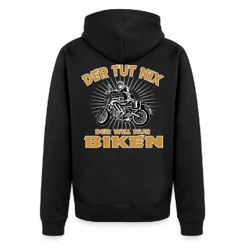 Biker Motorrad Biken Motorradfahrer - Unisex Premium Bio Zip Hoodie - Schwarz - Hinten - Nico (187cm)