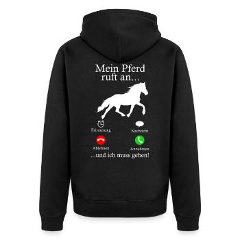 Mein Pferd Ruft An Pferde Reiten Stall Geschenk - Unisex Premium Bio Zip Hoodie - Schwarz - Hinten - Nico (187cm)