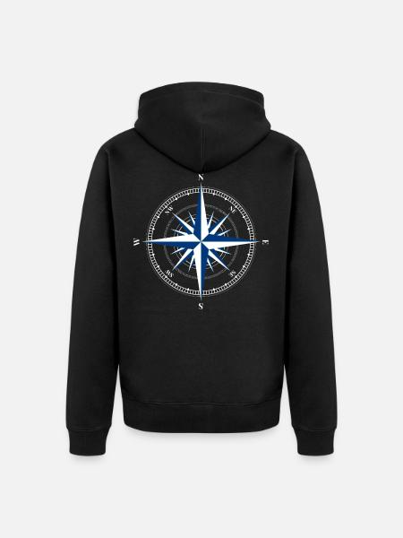 KOMPASS WINDROSE T-SHIRT - Unisex Premium Bio Zip Hoodie - Schwarz