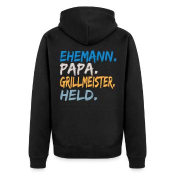 Ehemann Papa Grillmeister Held Geschenkidee Vater - Unisex Premium Bio Zip Hoodie - Schwarz - Hinten - Nico (187cm)