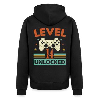 14th birthday gamer level 14 unlocked gift - Unisex Premium Organic Zip Hoodie - black - Back - Nico (187cm)