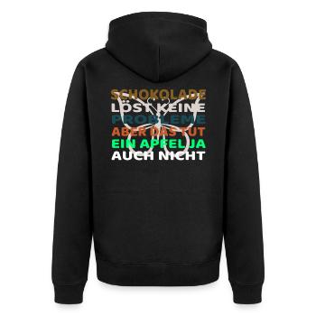 Schokolade löst keine Probleme - Unisex Premium Bio Zip Hoodie - Schwarz - Hinten - Nico (187cm)