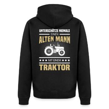Alter Mann Traktor - Unisex Premium Bio Zip Hoodie - Schwarz - Hinten - Nico (187cm)