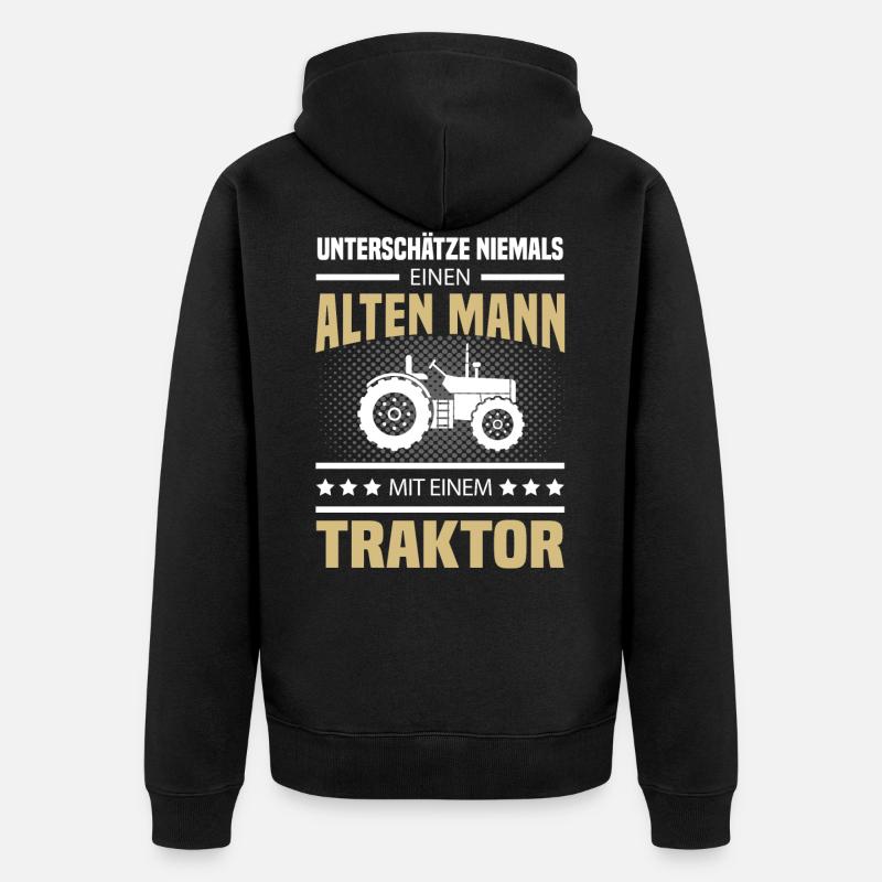 Alter Mann Traktor - Unisex Premium Bio Zip Hoodie - Schwarz
