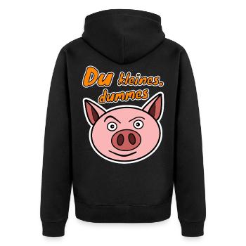 Du kleines dummes Schwein Schweinchen - Unisex Premium Bio Zip Hoodie - Schwarz - Hinten - Nico (187cm)