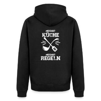 Chefkoch Küche Meine Küche Meine Regeln - Unisex Premium Bio Zip Hoodie - Schwarz - Hinten - Nico (187cm)