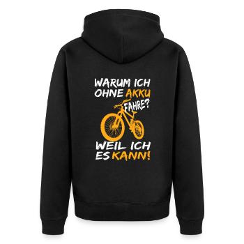 Mountainbike Anti E-Bike Ohne Akku Retro Vintage - Unisex Premium Bio Zip Hoodie - Schwarz - Hinten - Nico (187cm)