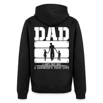 Dad a Son's First Hero! A daughter's first love - Unisex Premium Organic Zip Hoodie - black - Back - Nico (187cm)