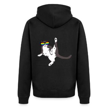 Cat Love Gay and Lesbian LGBT Pride - Unisex Premium Organic Zip Hoodie - black - Back - Nico (187cm)